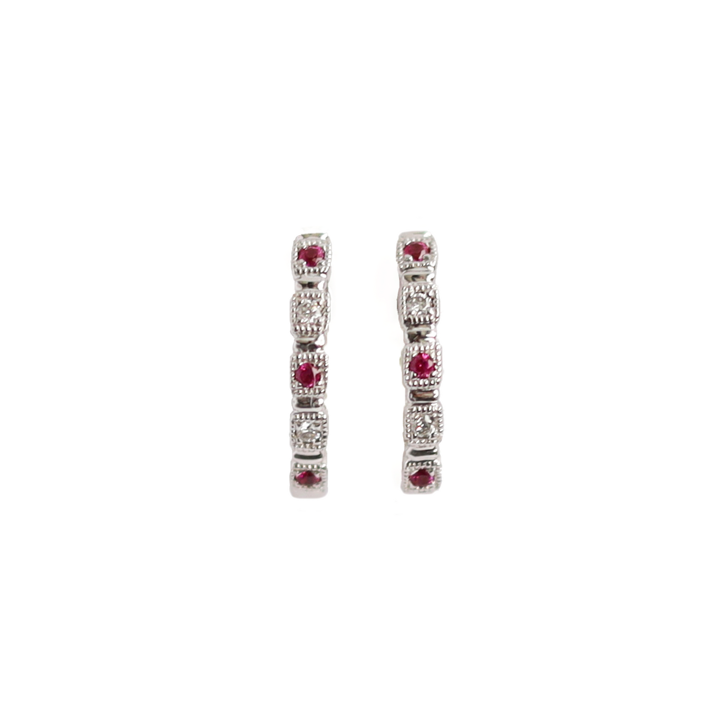 Arracadas Huggie Diamante y Rubí