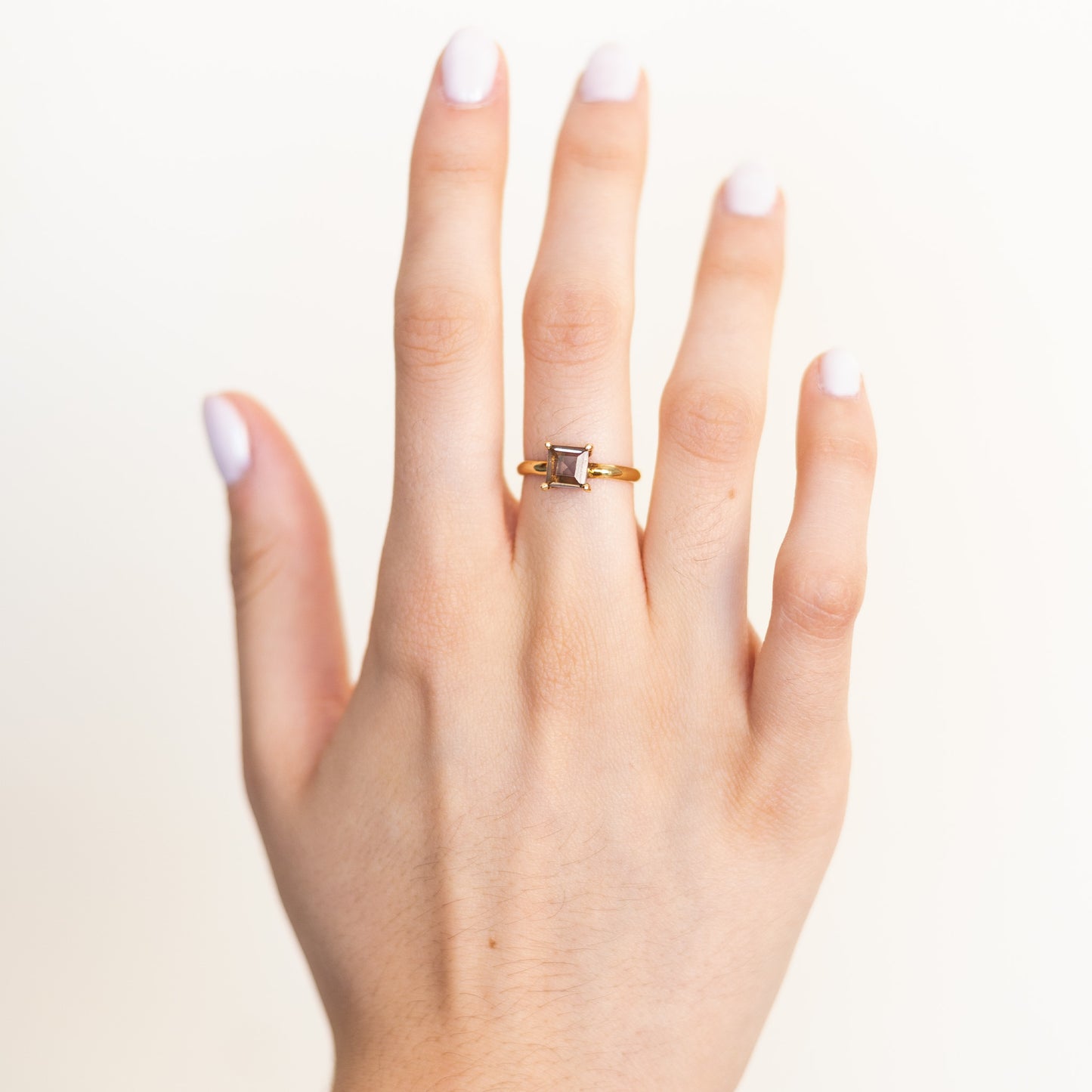 Anillo Solitario Cuarzo Ahumado