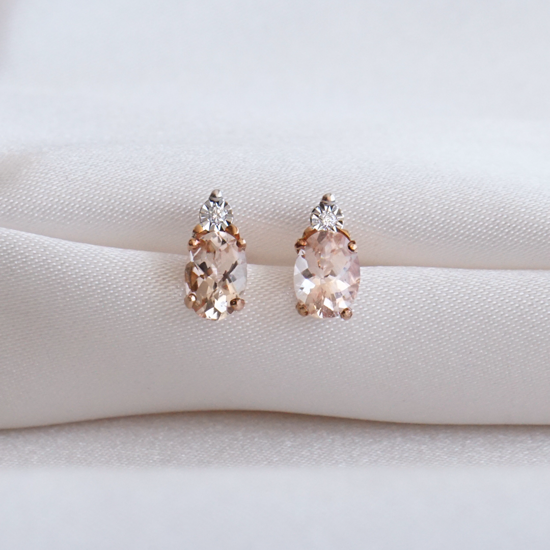 Aretes Morganita Ovalada y Acento Diamante