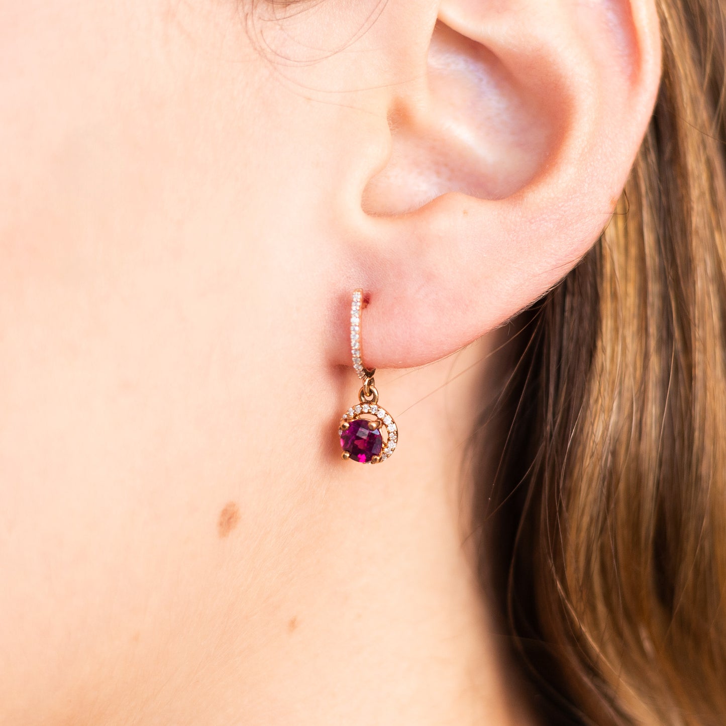 Aretes Rodolita y Halo Diamantes
