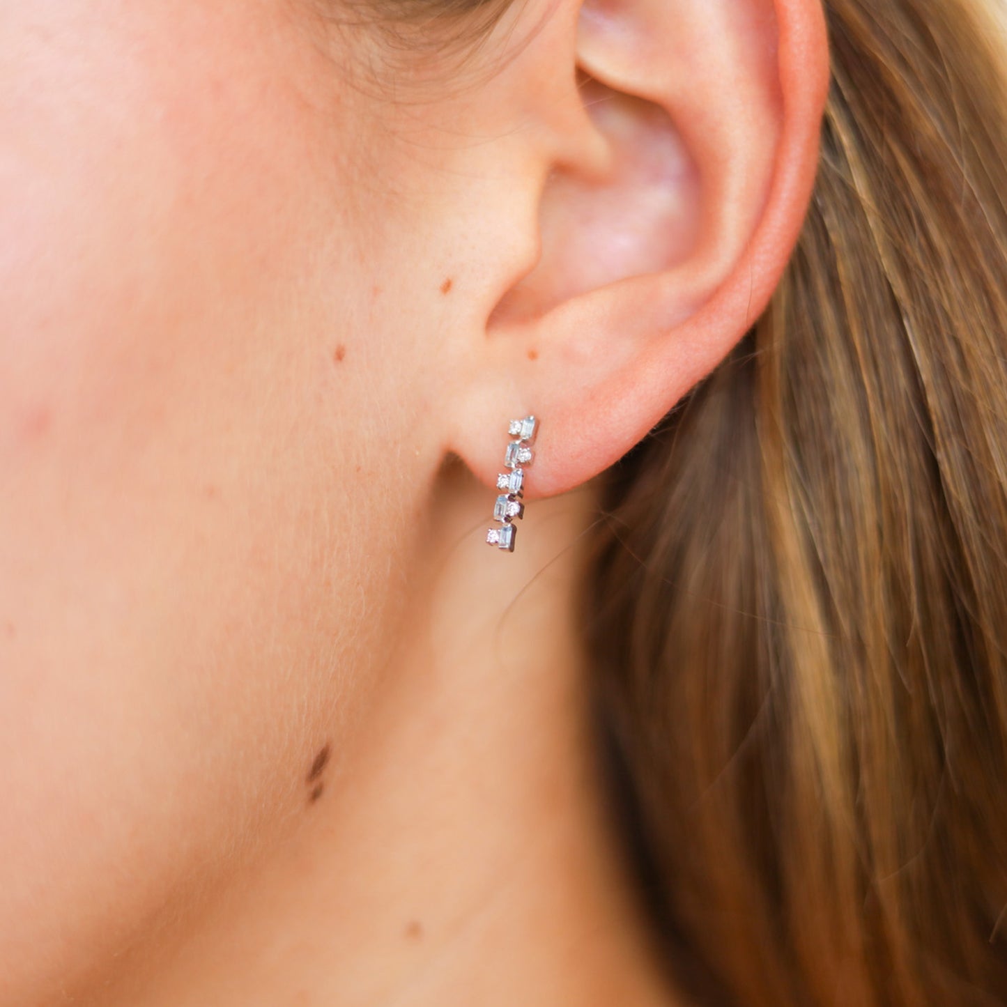 Aretes Cascade Diamantes y Aguamarina