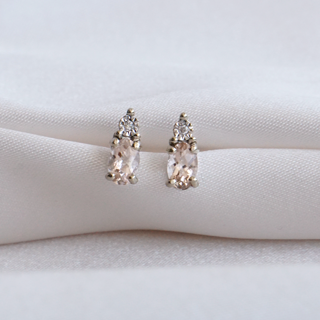 Aretes Morganita Ovalada Oro Blanco