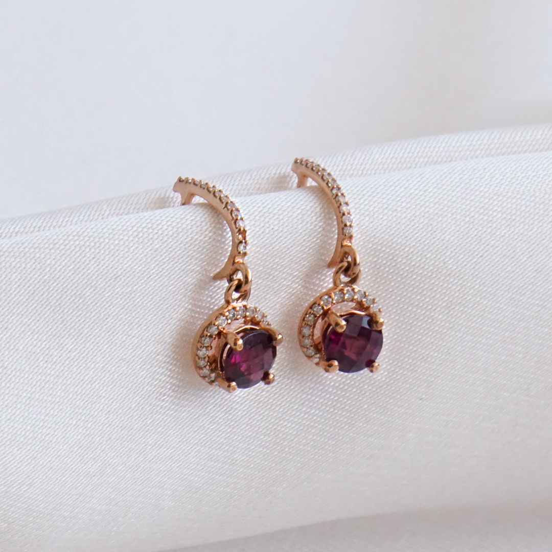 Aretes Rodolita y Halo Diamantes