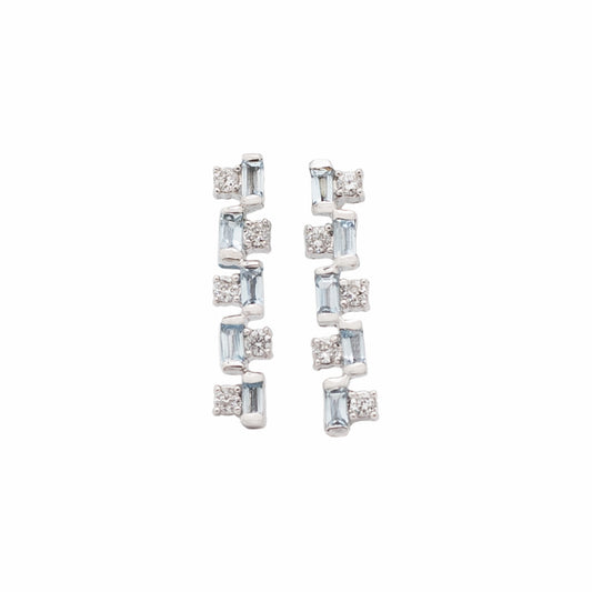 Aretes Cascade Diamantes y Aguamarina