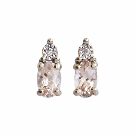 Aretes Morganita Ovalada Oro Blanco