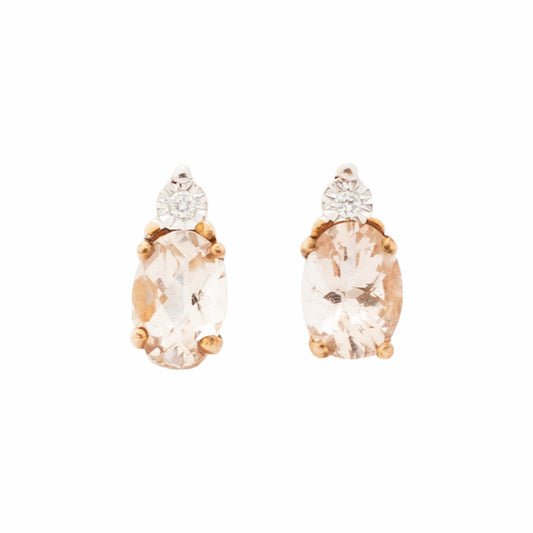 Aretes Morganita Ovalada y Acento Diamante