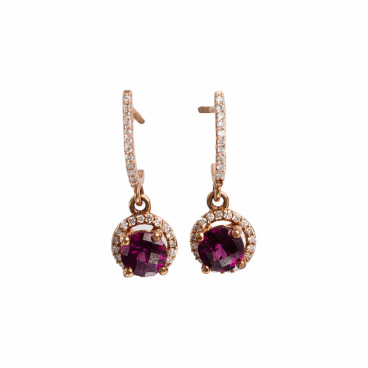 Aretes Rodolita y Halo Diamantes